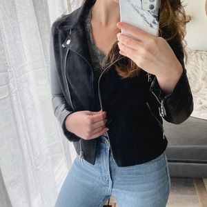 Club Monaco Black Faux Leather &Cotton Moto Jacket
